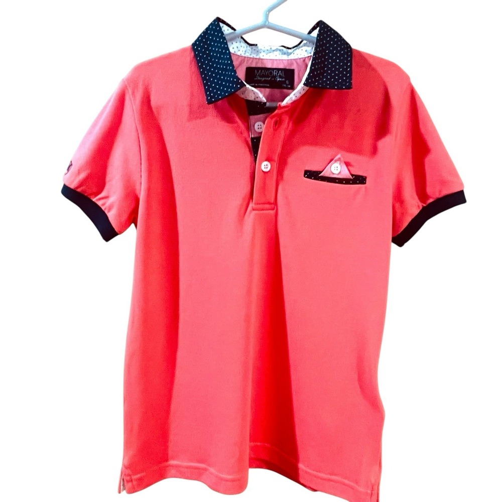 Mayoral Coral Polo Shirt with Navy trim  Boys 6